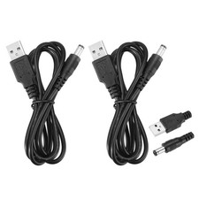 2Pcs USB to DC Power Cable 2A 5V DC Power Cord 5.5x2.5mm Connector 3.3ft, Black