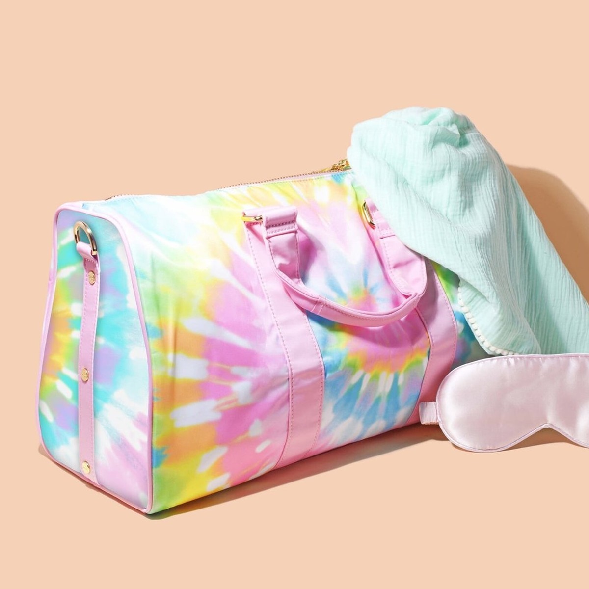 White, Blue, And Pink Tie-Dye Duffel Bag ??? Customizable Tie Dye Kids Duffle Bag, Personalized Duffle  main image 3