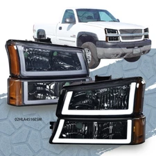 FIT FOR 2003-2006 CHEVY SILVERADO SMOKED/AMBER HEADLIGHT/LAMP W/ LED DRL US