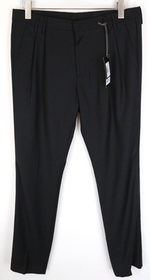 RICHMOND Men Trousers 48 Pleated Front Classic Formal Black Pure Wool