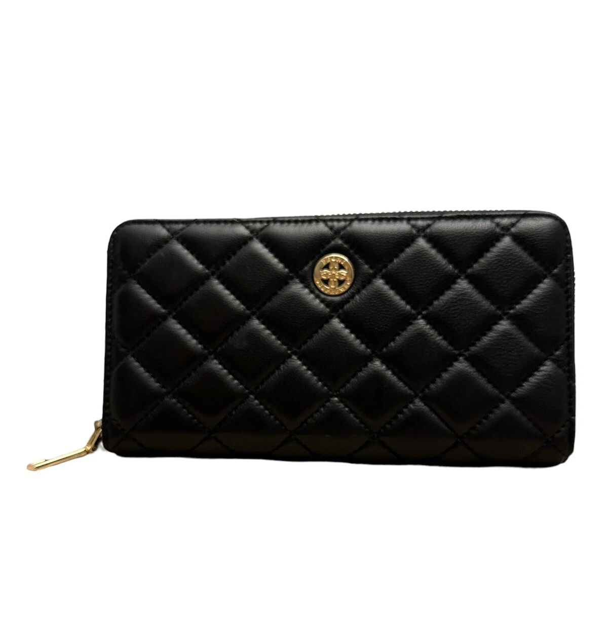 Portefeuille PEONY SUPREME luxe cuir matelassé noir pochette fermeture éclair neuf avec étiquette