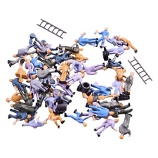50pcs 1:87 HO Scale Railway Model Worker Well Painted Figures With Bucket Ladder