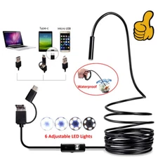 6.5FT 3 IN 1 USB Borescope Endoscope Snake Inspection Camera IP67 For Android PC