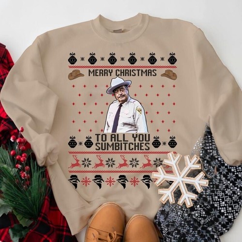 Smokey The Bandit Merry Christmas Sweater Funny Cotton Sweatshirt for Men Women - Picture 4 of 12