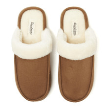 NEW- Dearfoams Cozy Comfort Women's Microsuede Moc Toe Scuff Slippers Chestnut
