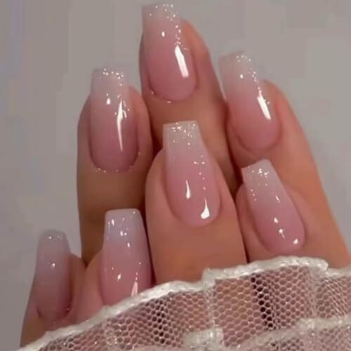 Uñas francesas falsas cuadradas uñas largas falsas cubierta completa acrílico largo color falso 16 - Imagen 1 de 6