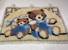 Vintage Completed Latch Hook Wall Hanging 23x17  Bears Country Decor Farmhouse
