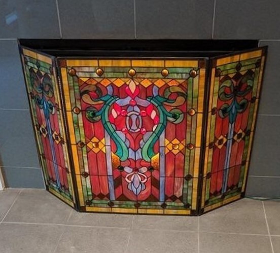 ヴィンテージ風 スクリーン（屏風） Blythe撮影用ディスプレイ ガーデン雑貨 Tiffany Victorian Style Stained Glass Fireplace Screen Foldable 3