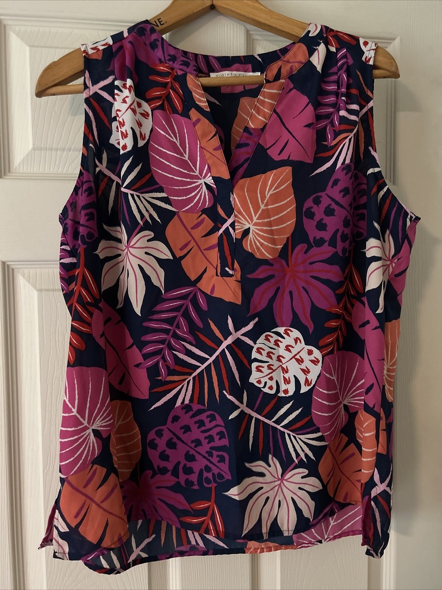 Violet Claire Summer Sleeveless Shirt Size Large Floral Pattern