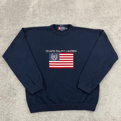 CHAPS RALPH LAUREN Sweater Mens Extra Large Blue USA Flag Hand