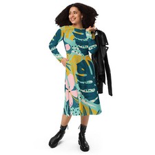 All-over print long sleeve midi dress