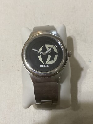 Relic Big Tic Watch Mens Black Silver Stainless Quartz 38m ZR90504 New  Battery