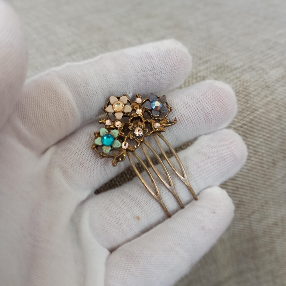 Michal Negrin Hair Combs Hairpin Enamel Flowers Romantic Crystals