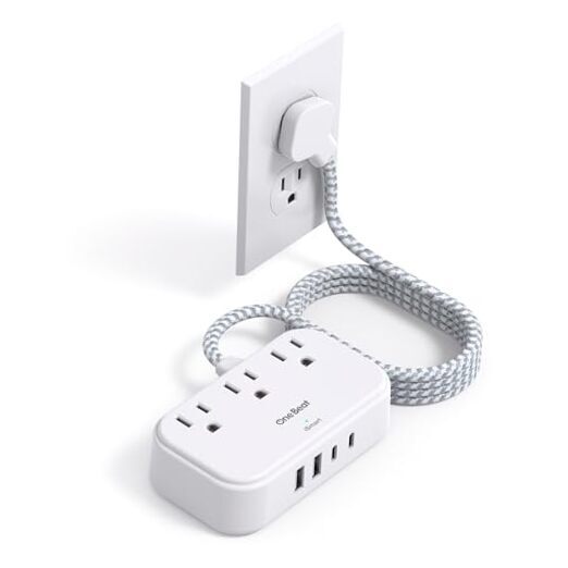 Cruise Essentials, 5 Ft Flat Extension Cord, 3 Outlets 4 USB Ports(2 USB 1 Pack