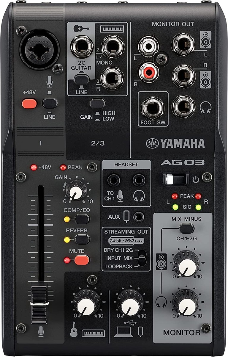 YAMAHA AG03 MK2 BLACK Mixer 3 Canali per Live Streaming con Scheda