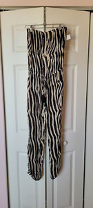 NWT ELAN BLACK & TAN ANIMAL PRINT STRAPLESS DRAWSTRING JUMPSUIT COVER-UP SIZE S