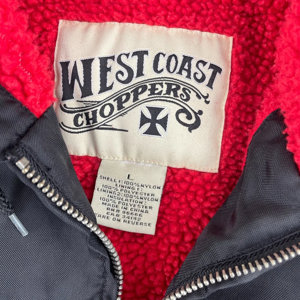 Куртка мужская West Coast Choppers большая Jesse James на молнии капюшон шерпа с подкладкой Y2K - Изображение 3 из 4