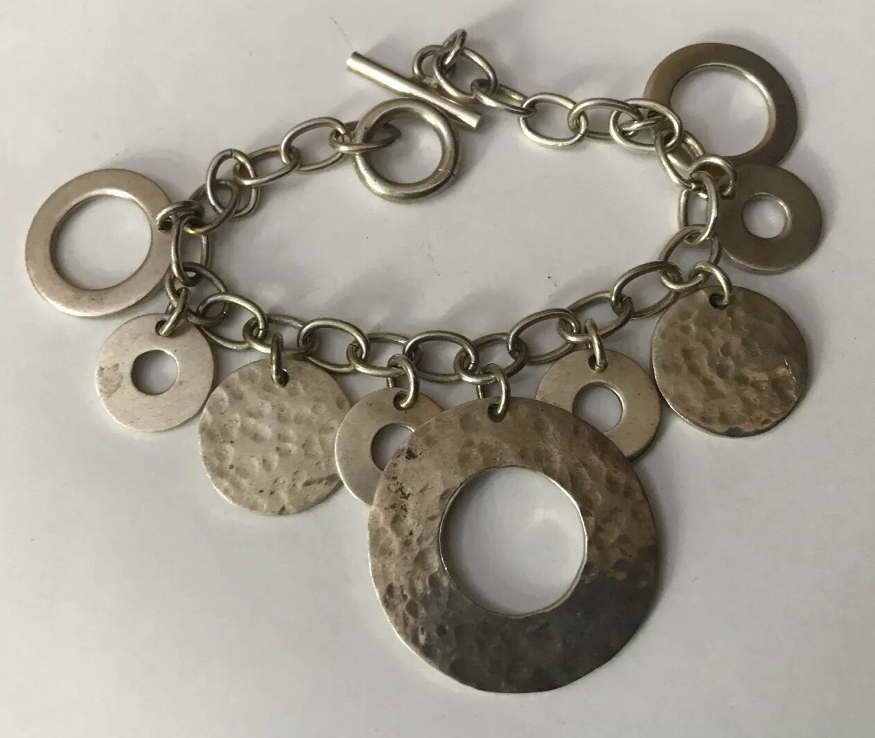 Solid HM Hallmarked Sterling Silver Hammered  Cir… - image 4