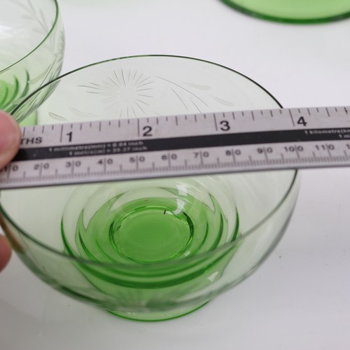 Stuart Glass Dessert Trifle set Stratford Pattern Green 1920s Etched Vintage - Picture 12 of 12