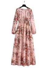 Bohemian Flowy Ruffle Long pink floral modest long sleeve dress BRAND NEW