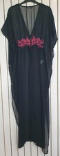 BOOHOO Black Pink Beaded Maxi Beach Kaftan Cover Up Dress Small