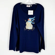 Quacker Factory XL Extra Large Snowman Embroidered W/ Bells New Christmas