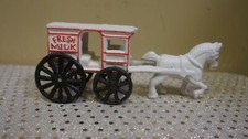 Vintage Cast Iron Horse Drawn Wagon Fresh Milk Carriage 7" Reproduction