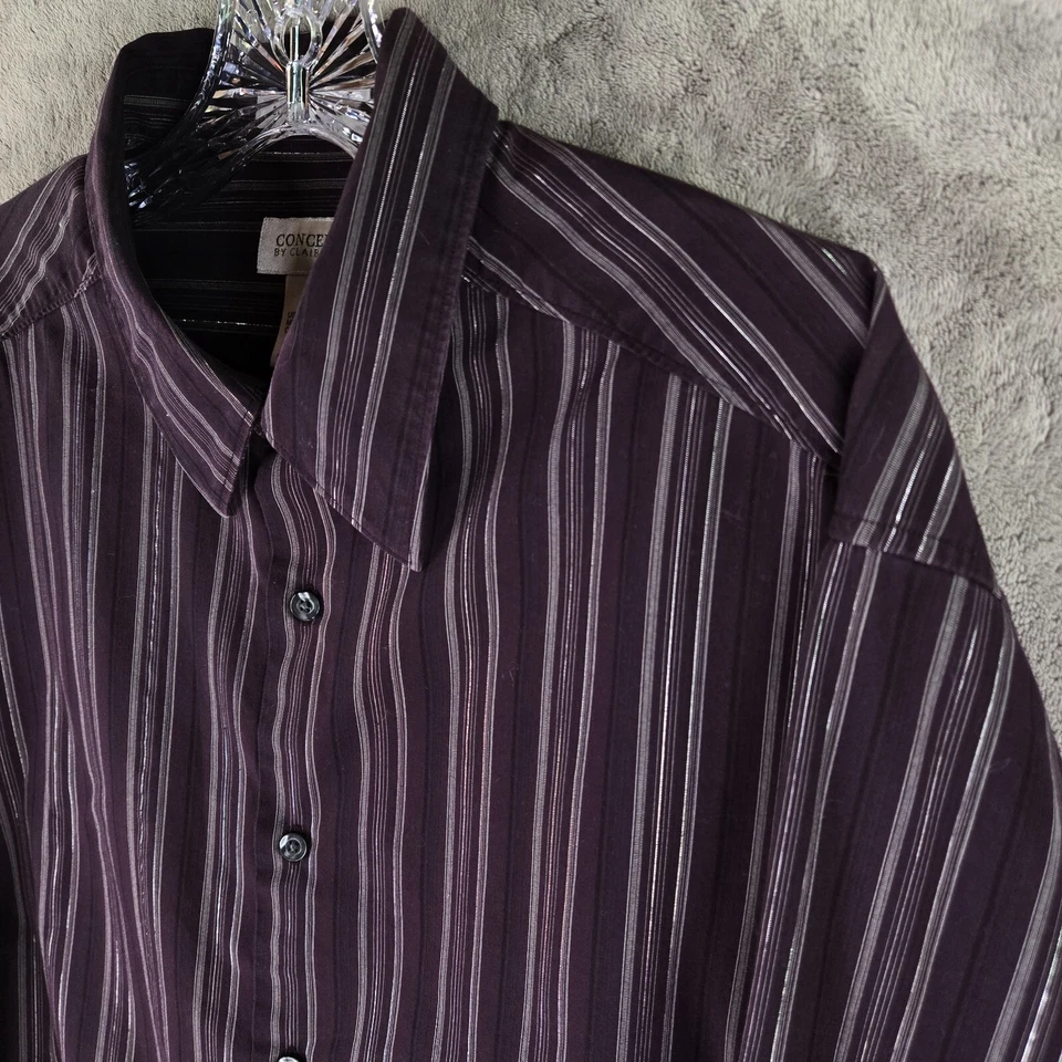 Concepts Claiborne Metallic Silver Striped Shirt Mens XL Purple Western Evening - Image 4 of 4
