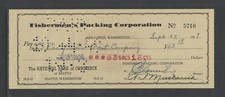 1949 FISHERMANS PACKING CORPORATION ANACORTES WASHINGTON SEATTLE BANK CHECK