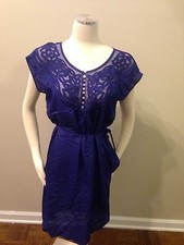 NWT Nurture Royal Blue Silky Lace Crochet Neck Tie Waist Dress Large 89$ Retail