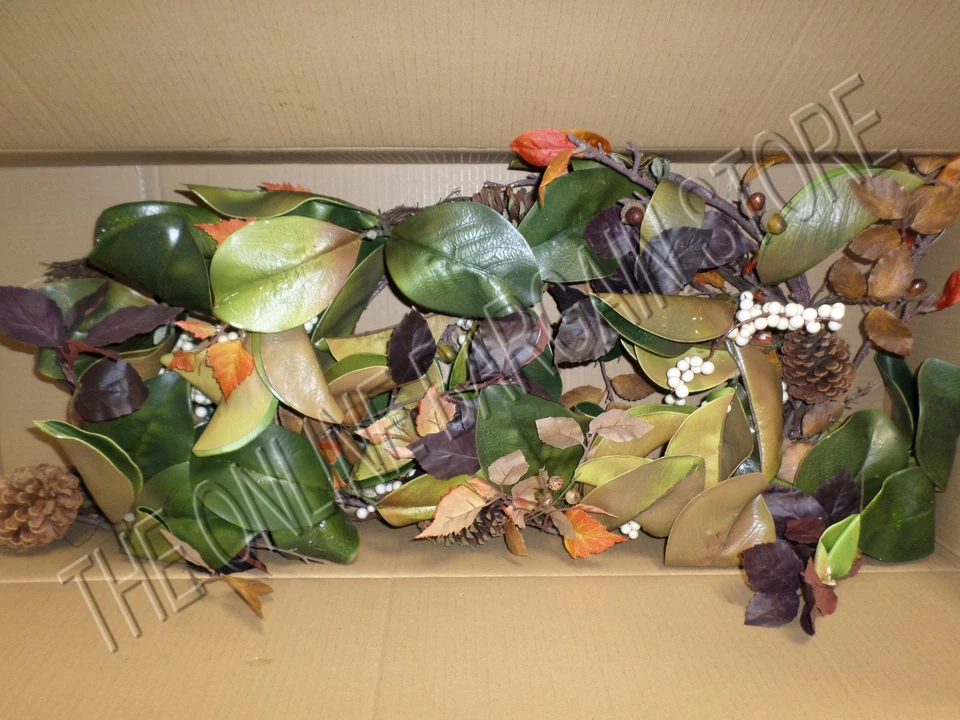 Frontgate Grandinroad Autumn Harvest Thanksgiving Magnolia Pine cones Garland 6' - Image 2 of 4
