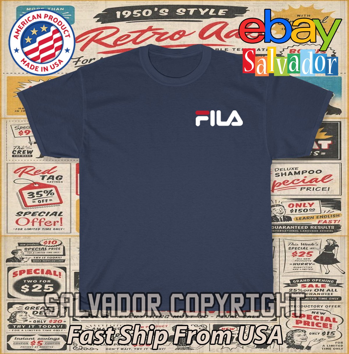 T shirt uomo Fila Sports piccolo logo maglietta americana uomo