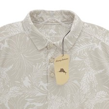 NWT TOMMY BAHAMA Polo Shirt Hawaiian Floral Cotton Blend Abalone MEDIUM