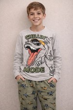 Wonder Nation Boys Pajama Set L 10-12 Dino Chillin Mode Shirt Fleece Pants