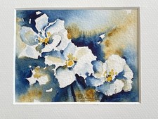 Original Watercolour Painting, Flowers, Blue, Yellow Signed NOT A PRINT