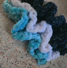 3-Pack Plush Velvet Fabric Hair Scrunchies Glitter Teal, White, Baby Blue