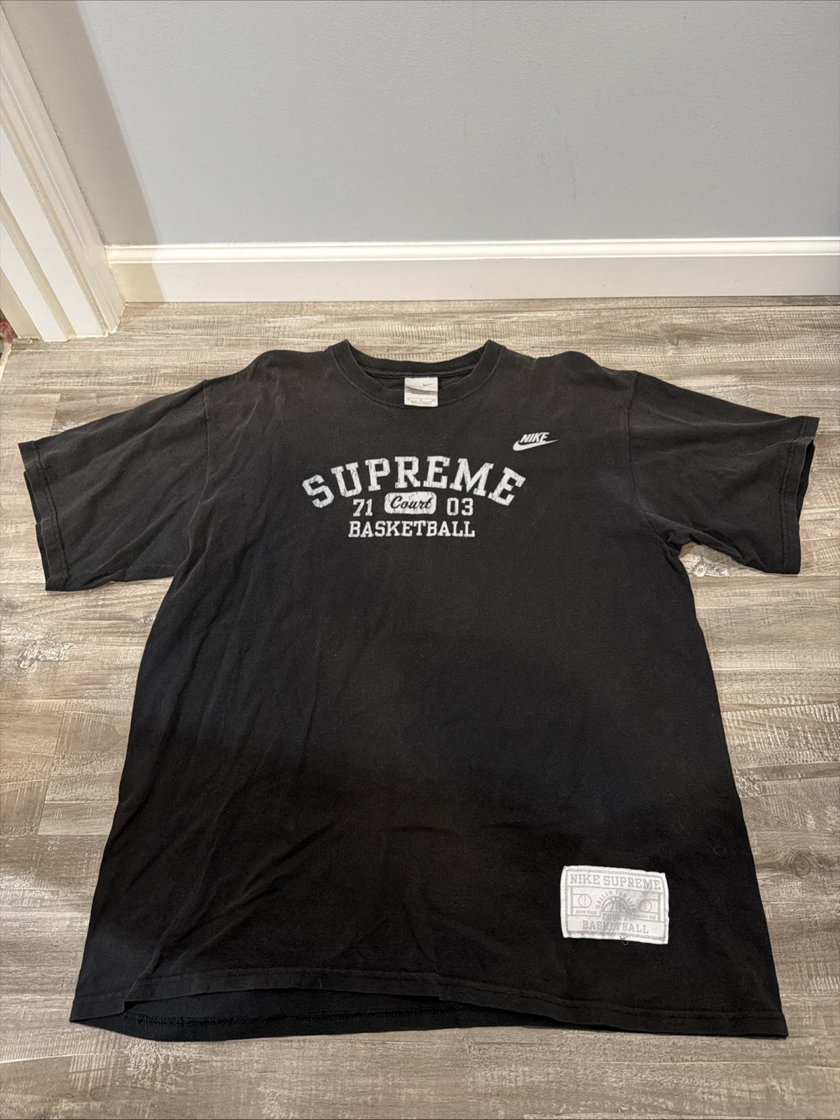 Vtg Y2K Nike Supreme Court Basketball T Shirt Sz XL Black Faded Double Sided