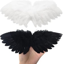 Mini Angel Feather Wings Set for Crafts, Black  White, 2pcs