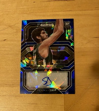 2021-22 Prizm Draft Picks SANTIN ALDAMA College Penmanship RC Blue Ice Auto #/75