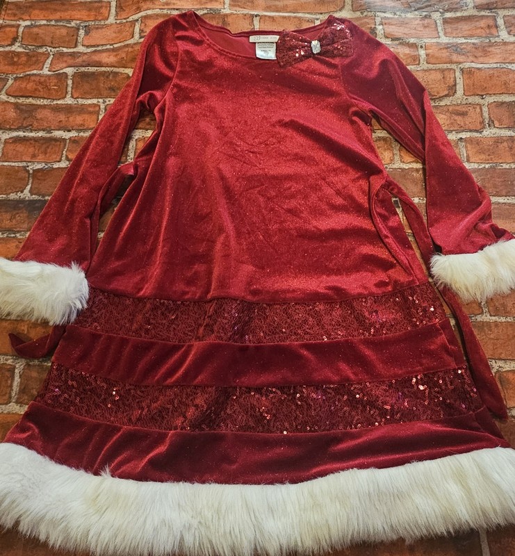 Bonnie Jean Girls Santa Christmas Dress Sz 10 Red