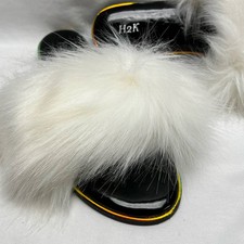 H2K Furry Slide Slippers White Faux Fur Women  s Size 10