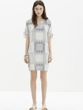 Madewell Kyoto Print Bandana Shift Tie Sleeve 100% Silk Dress Size M