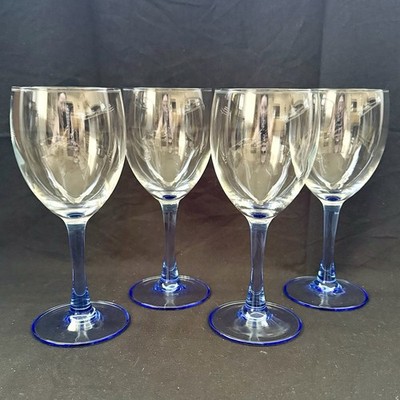Vntg Luminarc France AZUR Blue Cristal D Arques Durand 7  Glass Goblet SET OF 4