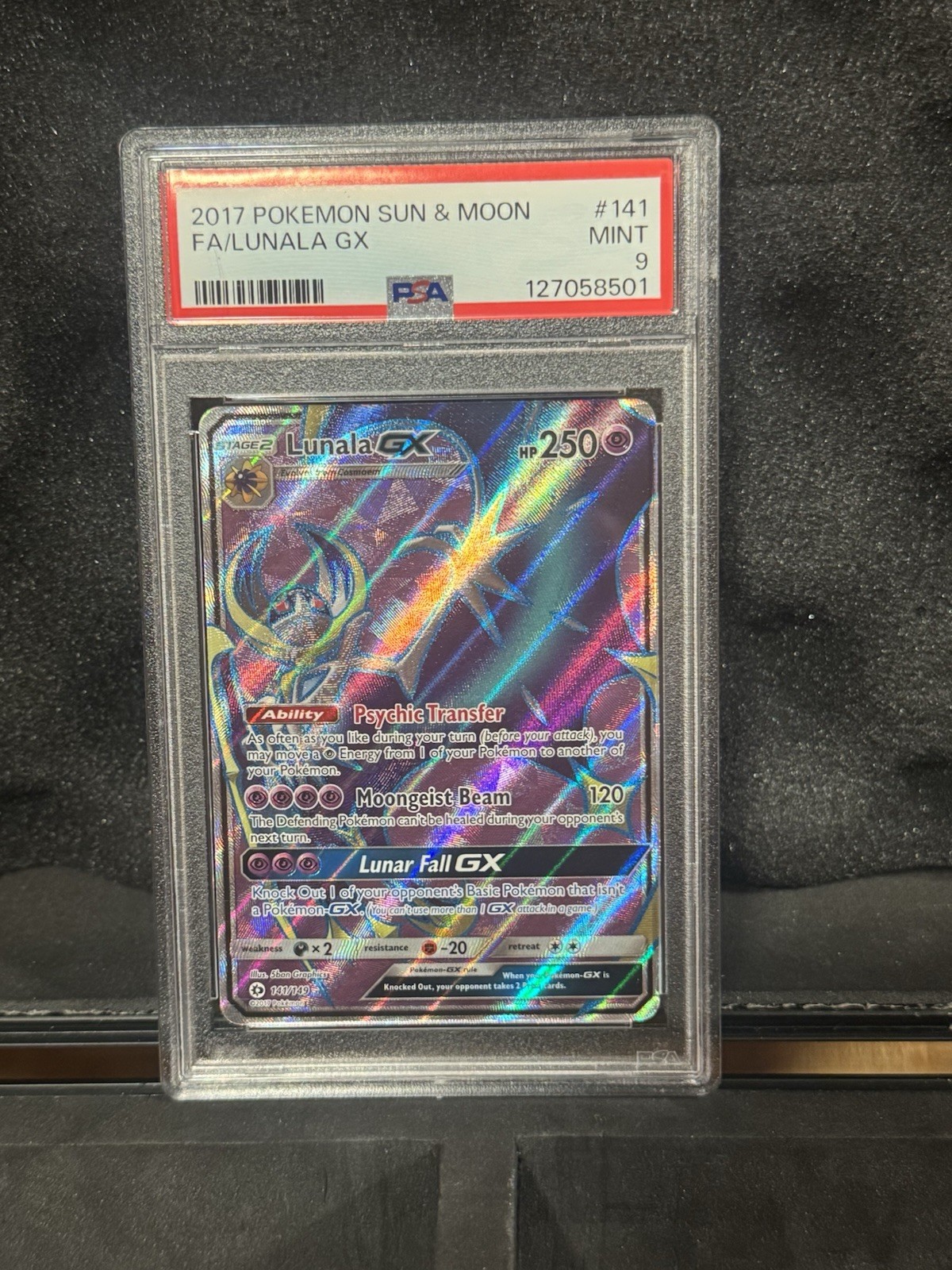2017 POKEMON SUN & MOON #141 FULL ART/LUNALA GX PSA 9