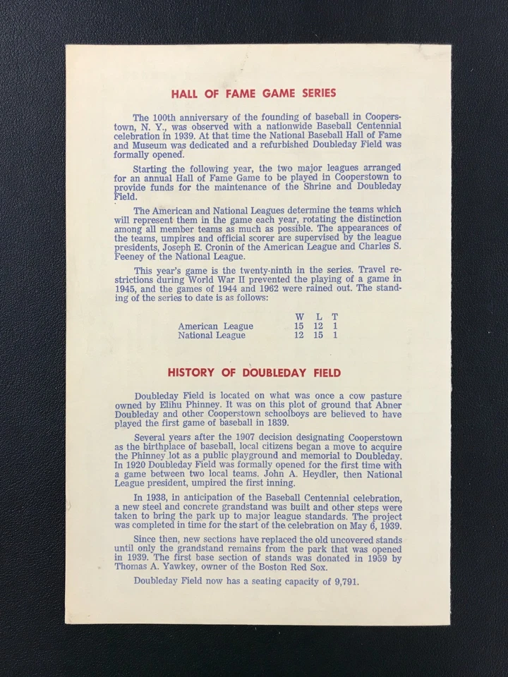 August 9th 1971 C. Indians Vs C. Cubs Score Card MLB 29th Hall Of Fame Game VTG! - Image 3 of 3