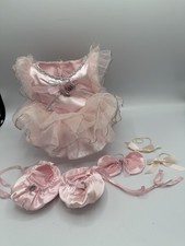 Build-a-Bear Pink Ballerina Fairy Satin Outfit Tutu Silver Trim Slippers Bow Set