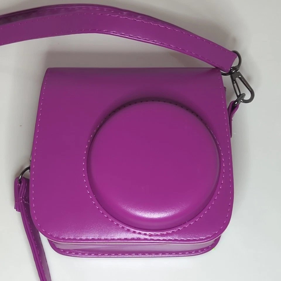 富士 Instax Mini 8 外壳单肩包复古 Pu 皮革带肩带紫色 — 第 3/4 张图片
