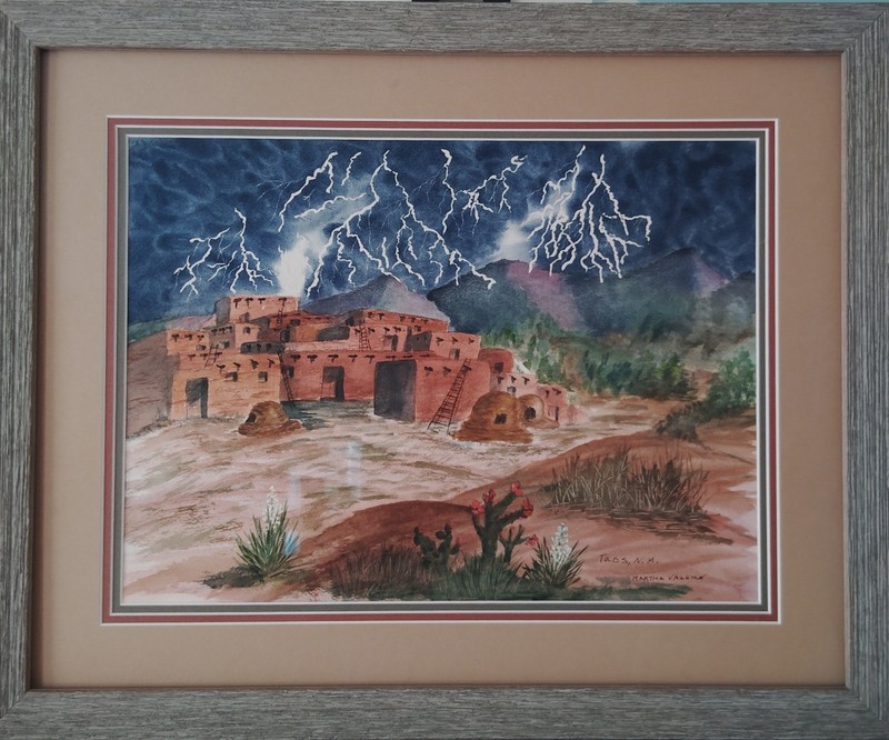 Martha Vaughn/Original Watercolor Painting/Taos, New Mexico/Pueblos In Storm/Art