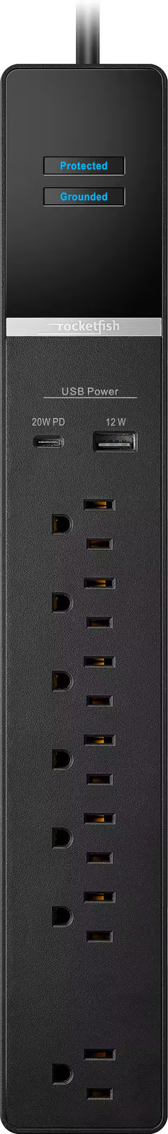 Rocketfish- 7-розеток 1-USB 1-USB-C Сетевой фильтр мощностью 2160 Джоулей - Черный 7990₽