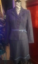 Clio 2 Size 6P Jacket Skirt Suit Gray Stripe Light Blue Lined Polyester